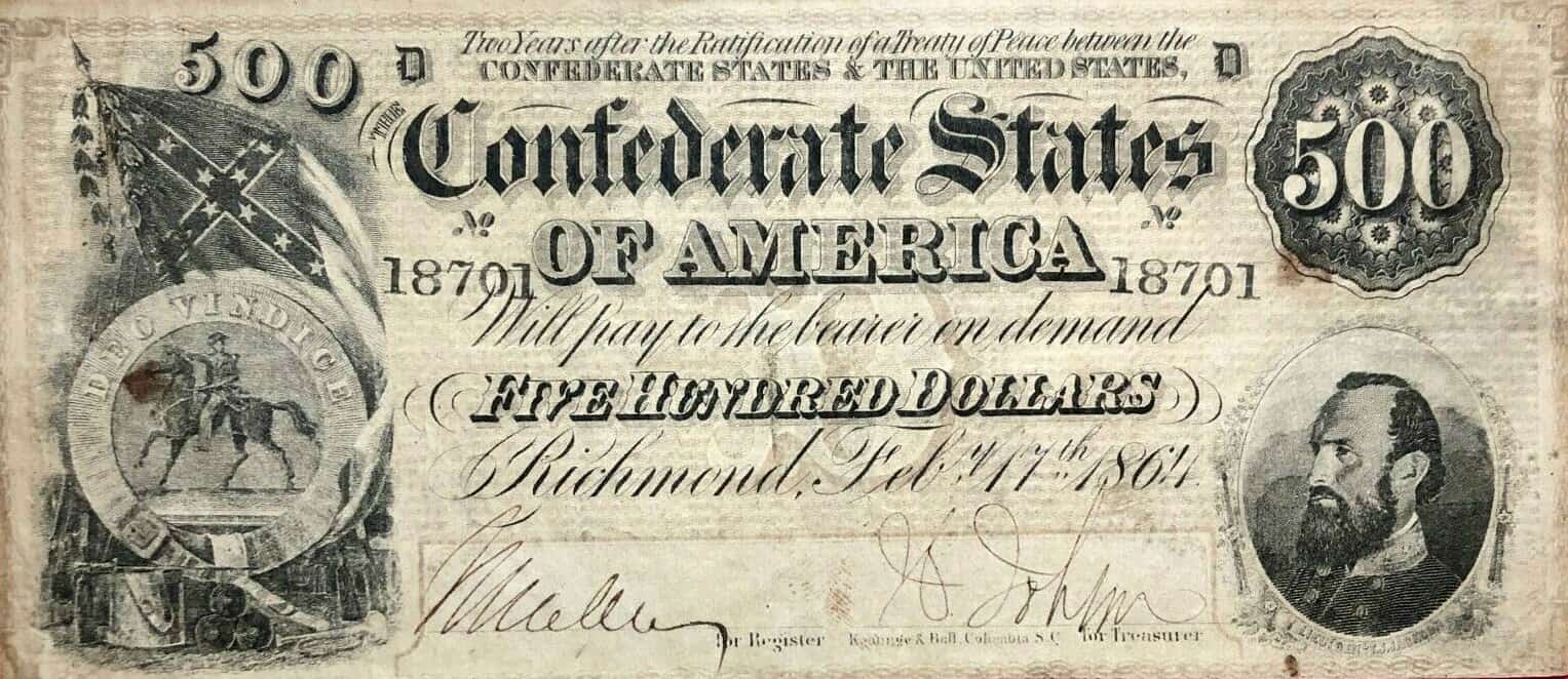$500 Stonewall Jackson 1864 Note Artifact | Gettysburg Museum