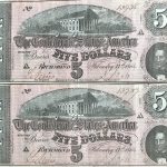 2x Original Un-Circulated Consecutive Numbered Confederate $5.00 Note 1864 (Confederate Money) Certified By The Gettysburg Museum Of History