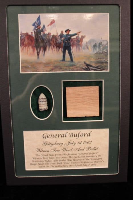 General Buford Witness Wood And Authetic Bullet Display Battle Of Gettysburg