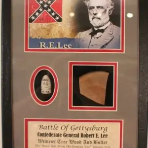 Confederate Flag Gen. Lee's Headquarters Witness Wood And Civil War Bullet Gettysburg