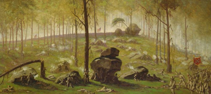 Culps Hill Battle Scene Painting Related to Bullet Displays for Sale