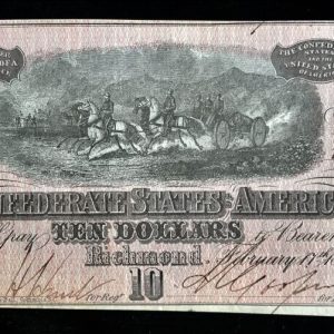 Original Un-Circulated Confederate $10.00 Note 1864 (Confederate Money) Certified By The Gettysburg Museum Of History