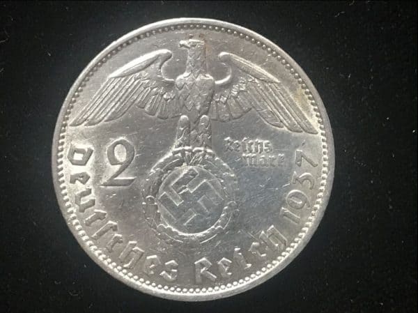 Original WWII German 2 Mark Nazi Silver Coin With Hindenburg And National Eagle Certified