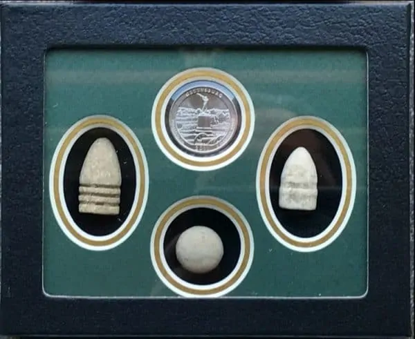 Battle of Gettysburg Commemorative Coin Framed With Authentic Civil War Bullets In Collectors Glass Case