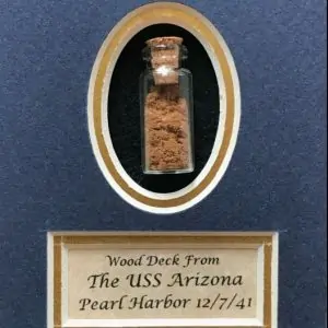 Original Wood From The Deck Of The USS Arizona Pearl Harbor December 7, 1941 In Collectors Glass Case Certified