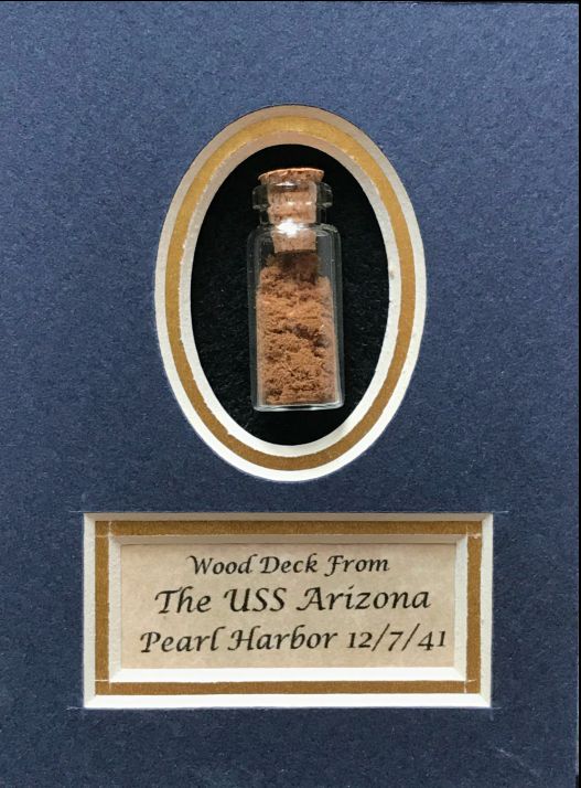 Original Wood From The Deck Of The USS Arizona Pearl Harbor December 7, 1941 In Collectors Glass Case Certified
