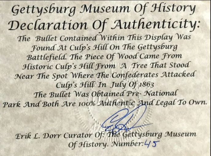 Culps Hill Bullet Displays for Sale with Gettysburg Battlefield Relics