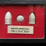 Three Authentic Bullets from the Civil War-Union, Musket Ball, Sharps In Collectorâ€™s Glass Case