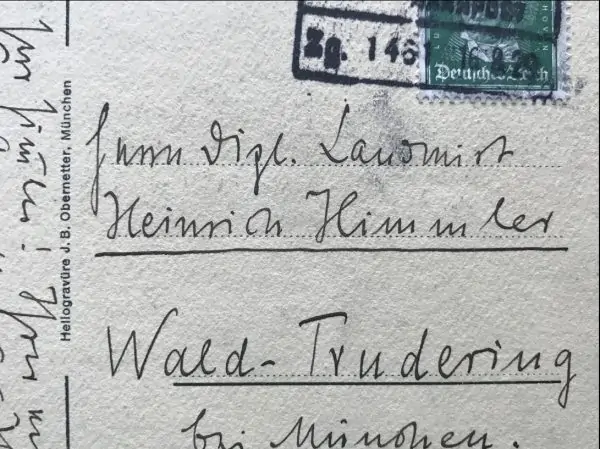 SS Leader Heinrich Himmler's Personally Owned Post Card "Liberated" From His Home By A U.S. Veteran Certified