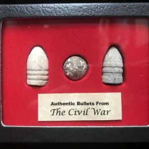 Three Authentic Bullets from the Civil War-Union, Musket Ball, Sharps In Collectorâ€™s Glass Case