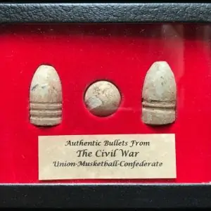 Three Authentic Bullets from the Civil War Union, Musket Ball, Confederate In Collector's Glass Case