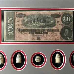 Authentic Confederate Money With Bullets From The Battle Of Gettysburg In Collectorâ€™s Glass Case