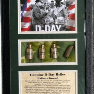 Genuine D-Day Relics â€“ Hallowed Ground Omaha Beach, Pointe Du Hoc, Utah Beach, Plus Airborne Relic In Collector's Glass Case