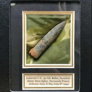 Original Massive .50 Cal. Bullet, And Parachute Relic From D-Day Sainte Mere Eglise Band Of Brothers Area With Museum COA