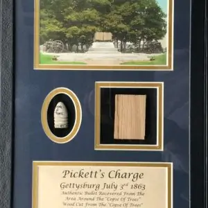 Pickettâ€™s Charge Relics -(Copse of Trees) Gettysburg Authentic Bullet And Battlefield Wood In Collectorâ€™s Glass Case Certified