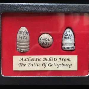 Original Gettysburg Battlefield Three Bullet Set In Collectors Glass Case Gettysburg Museum Certified