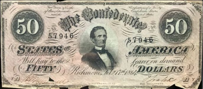 how much is a 50 dollar confederate bill worth antique money