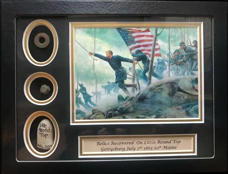 Little Round Top Battle of Gettysburg relics in display case