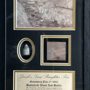 Devilâ€™s Den/Slaughter Pen Battlefield Wood and Bullet Display Gettysburg In Collectorâ€™s Glass Case Certified