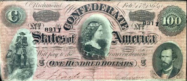 Authentic Civil War Confederate Money, $100.00 Standard Grade Certified By The Gettysburg Museum Of History