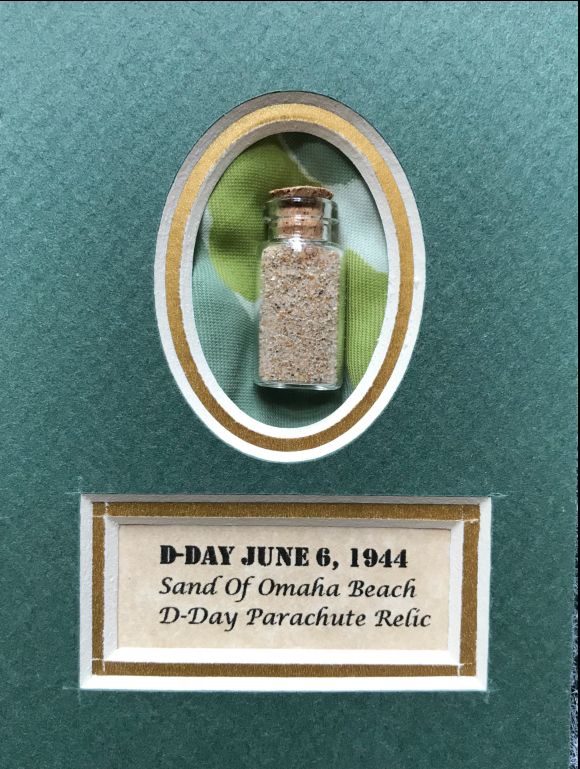 Original Sand From Omaha Beach With Piece Of Airborne Troops Parachute From D-Day In Collectors Glass Case