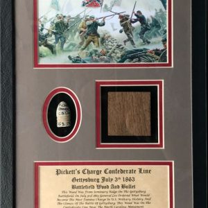 Pickettâ€™s Charge Confederate Line Battlefield Wood and Confederate Bullet Display In Collectorâ€™s Glass Case Certified