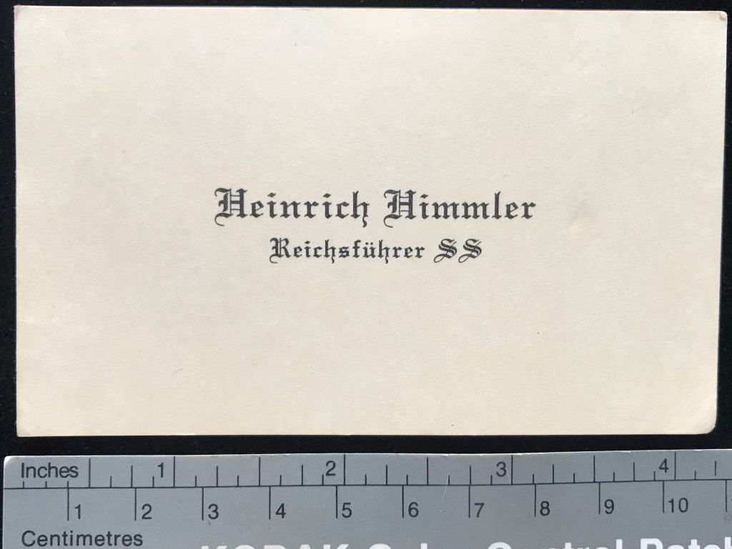 Original calling card personally belonging to SS leader Heinrich Himmler, taken from Himmler's house by a U.S. veteran.