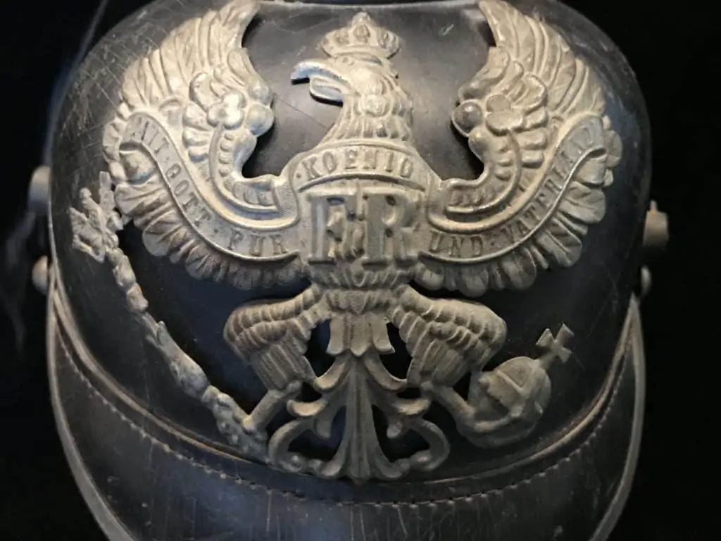German helmet with spike – WWI German spiked helmet with leather body and brass fittings