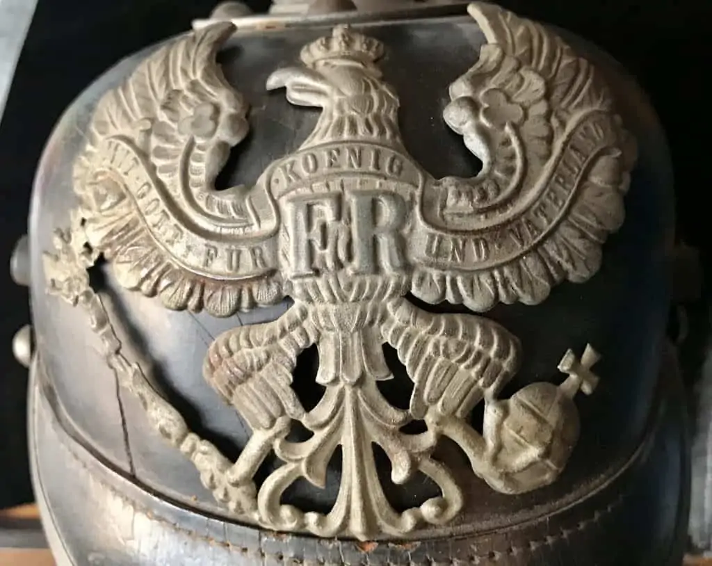 Pickelhaube original – WW1 German motorcycle helmet with spike and Prussian eagle emblem