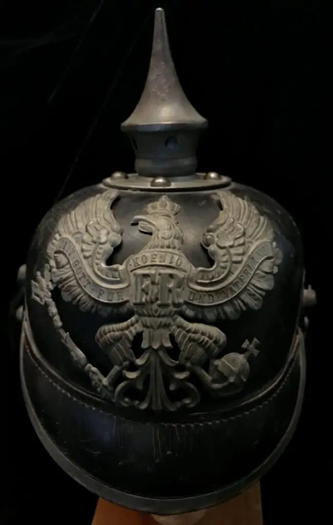 WW1 German pickelhaube helmet – original Prussian spiked helmet with spike on top
