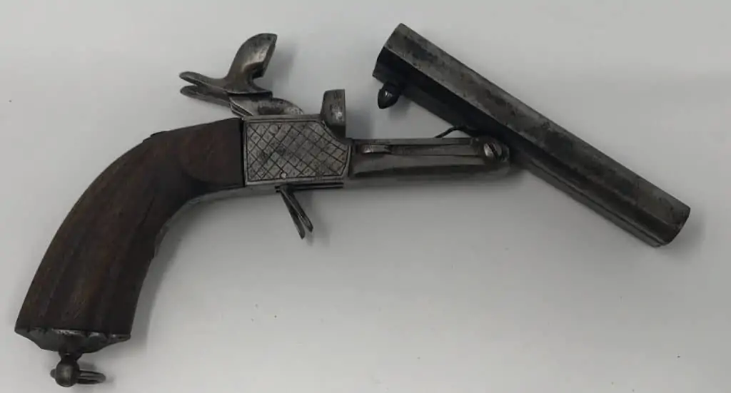 Old fashioned Civil War pistol double barrel cannon style