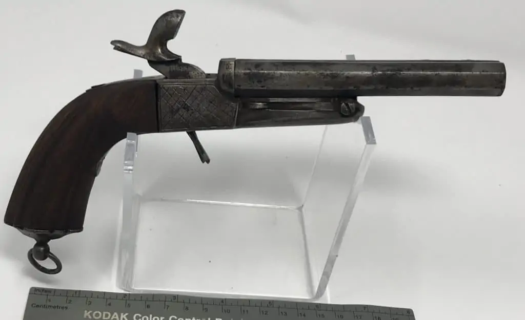 Double barreled cannon pistol from Civil War era used by soldiers