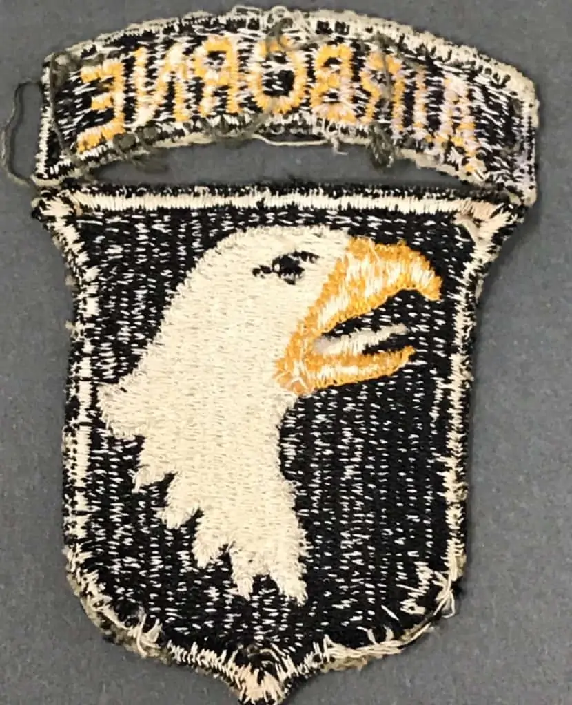 Back view of the 101st Airborne Screaming Eagle patch with rare white tongue
