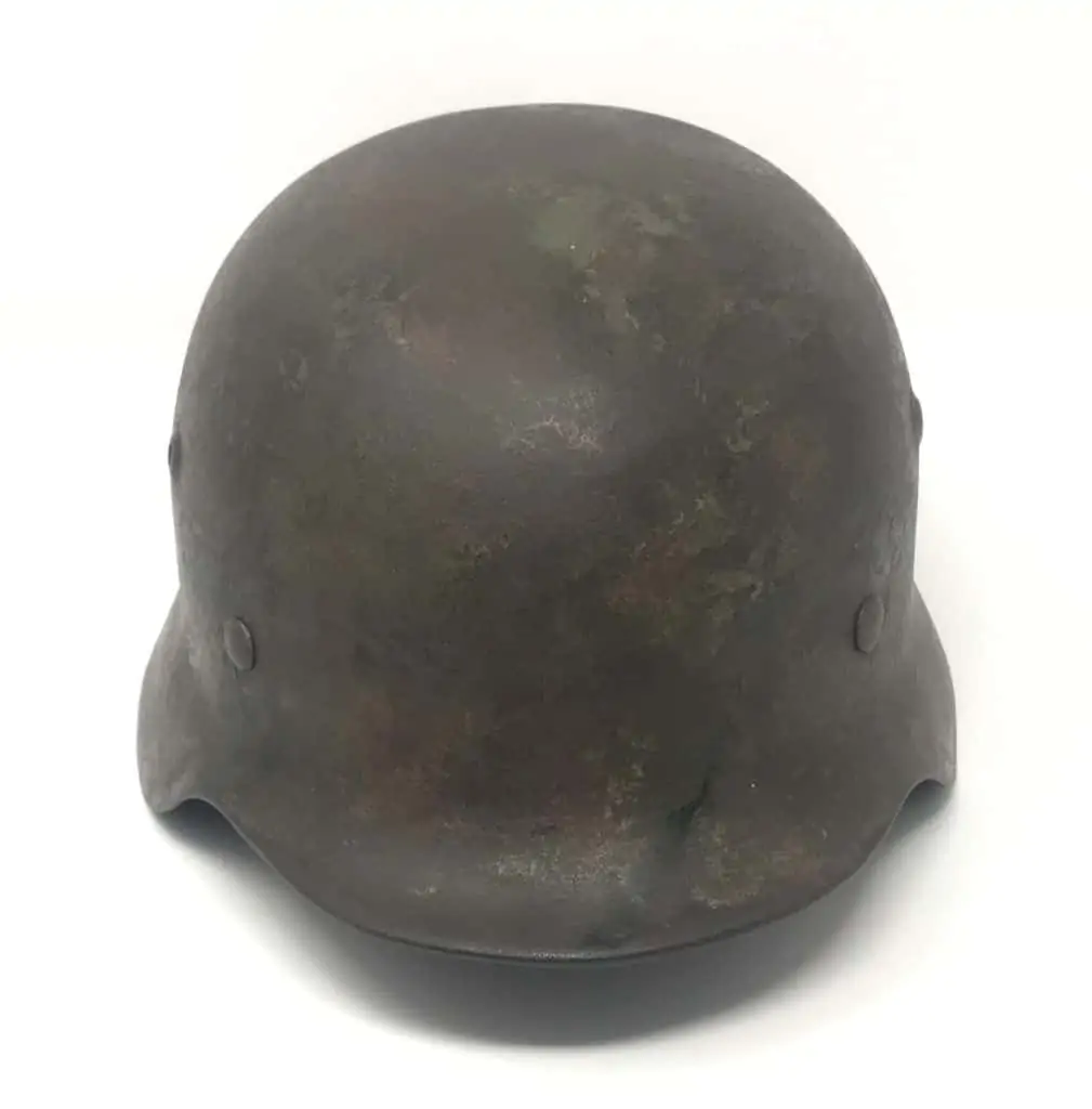 Normandy camo German helmet with original double decal pattern.