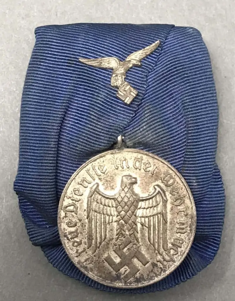 Close-up of the German Wehrmacht Long Service Medal with Luftwaffe eagle cypher