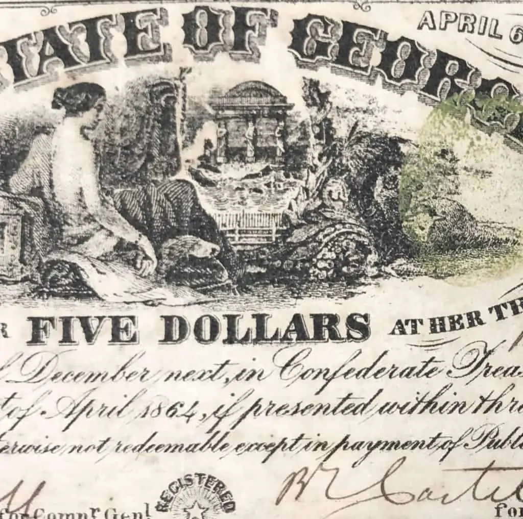 State of Georgia 100 Dollar Bill 1864 Civil War Artifact