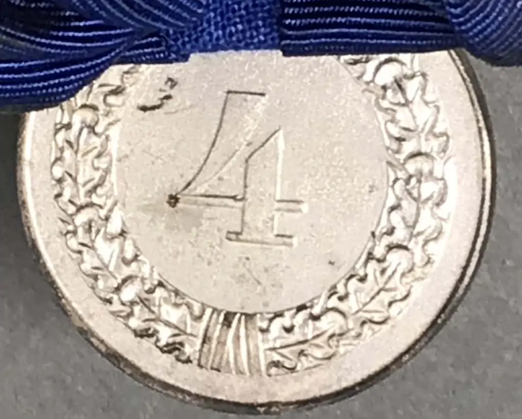 German Wehrmacht Long Service Medal displayed with ribbon and parade mount