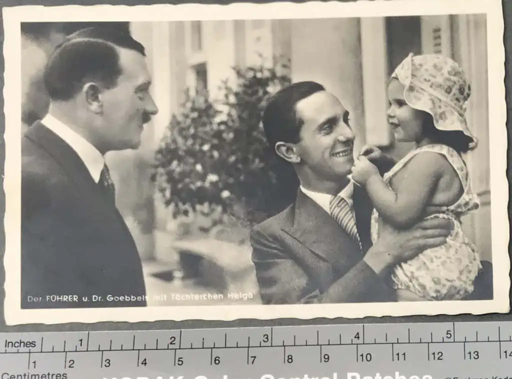 Rare 1936 photo of Adolf Hitler and Joseph Goebbels with Helga Goebbels – historic Hitler Goebbels image