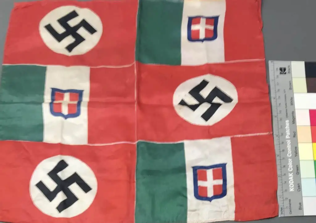 Rare Fascist Italian and Third Reich alliance flag from Mussolini's visit to Germany, full view