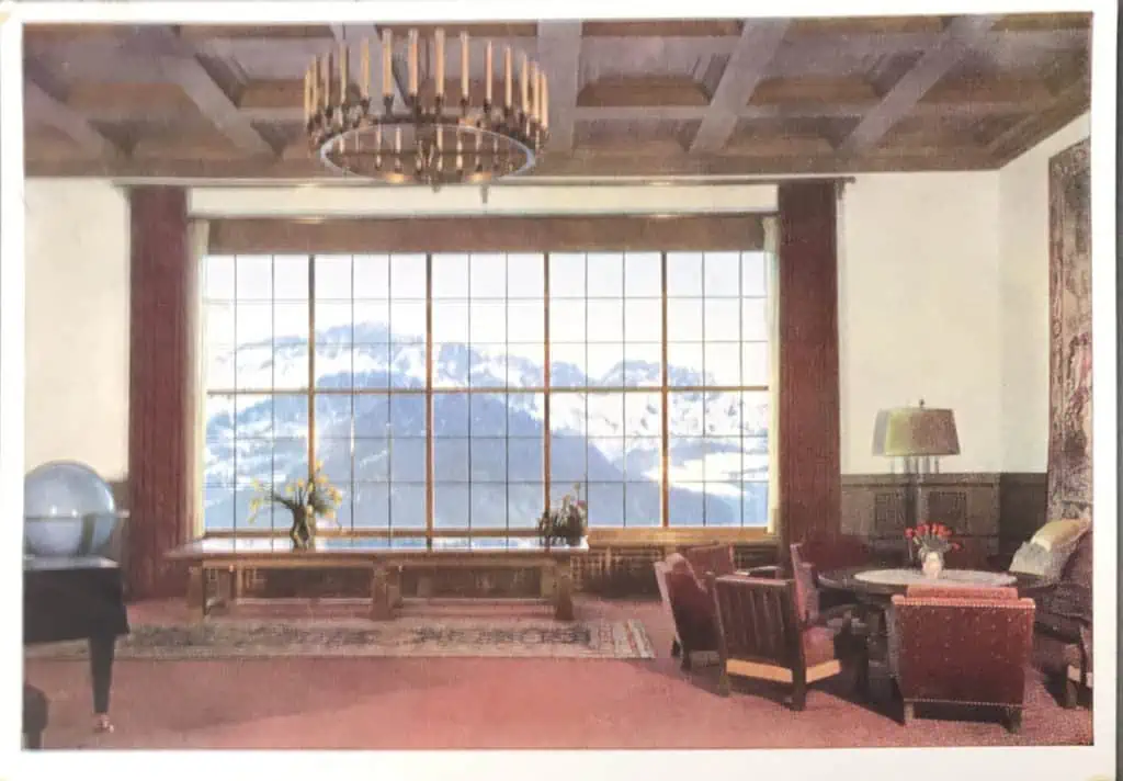 Backside of 1930s color postcard showing Adolf Hitler's Berghof, by Hoffman