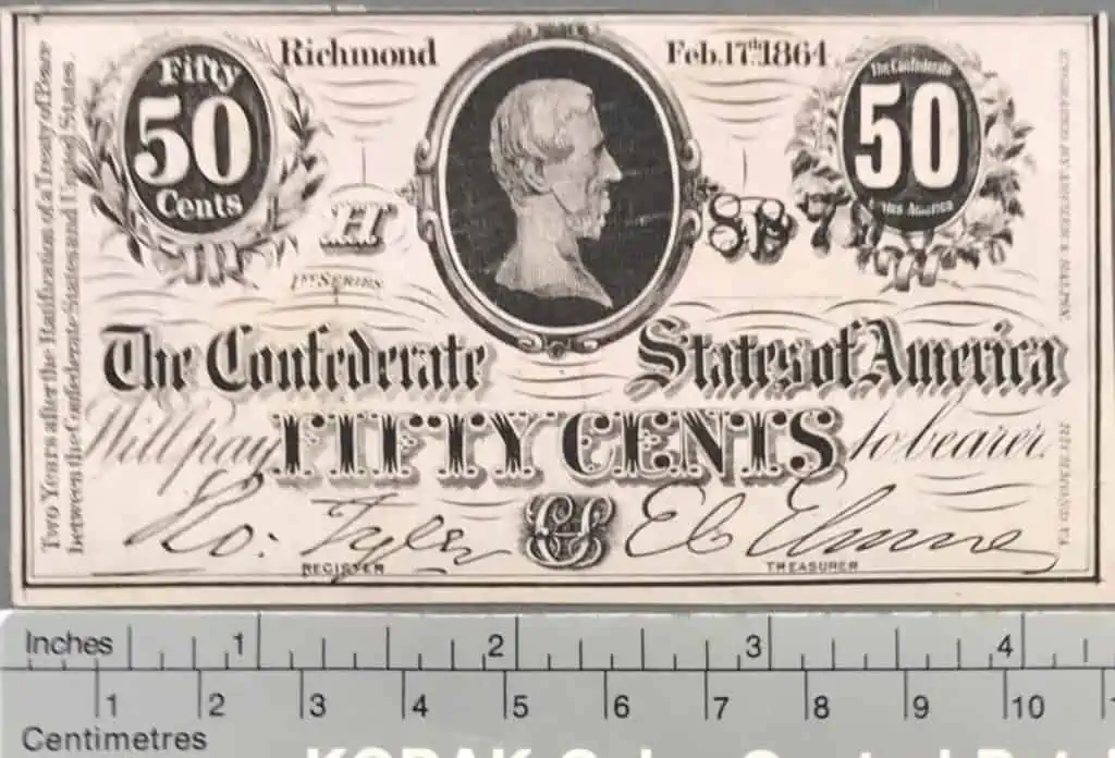 1864 Confederate 50 cent fractional note value