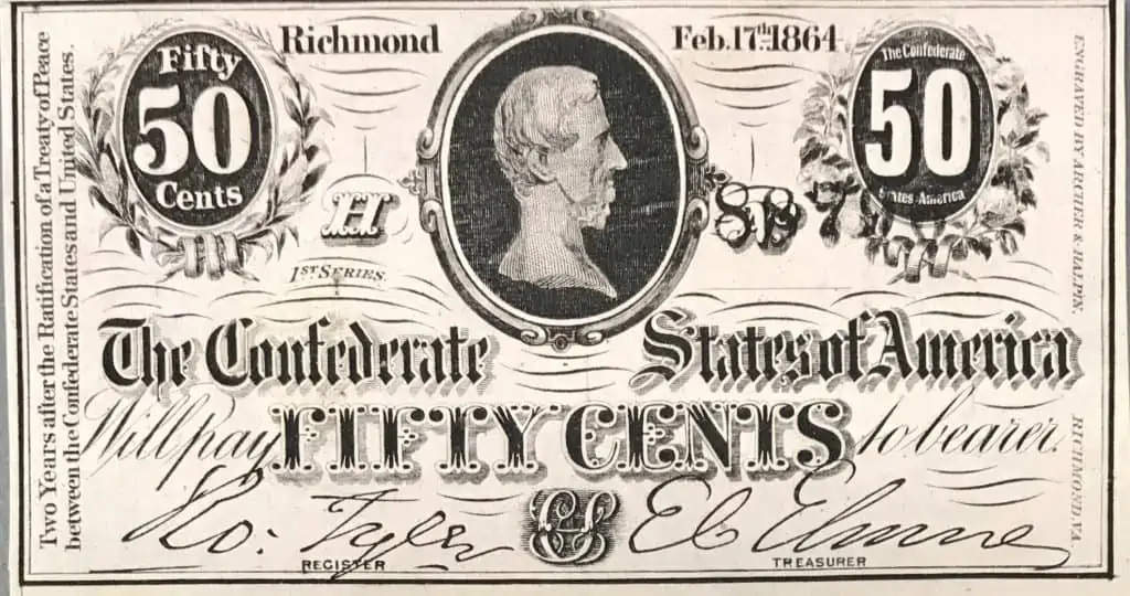 1864 Confederate 50 cent note: fractional currency relic
