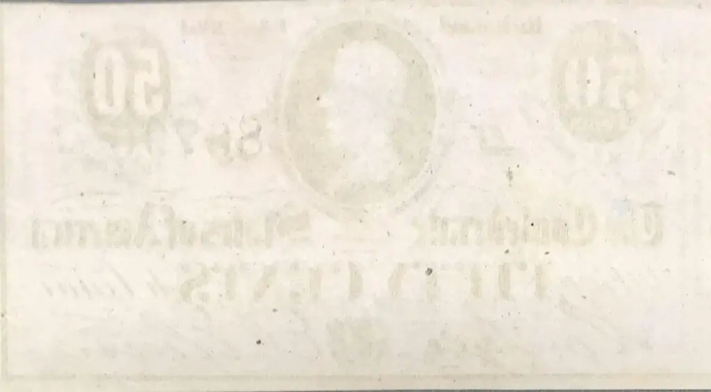 Confederate 50 cent bill from 1864 with certification