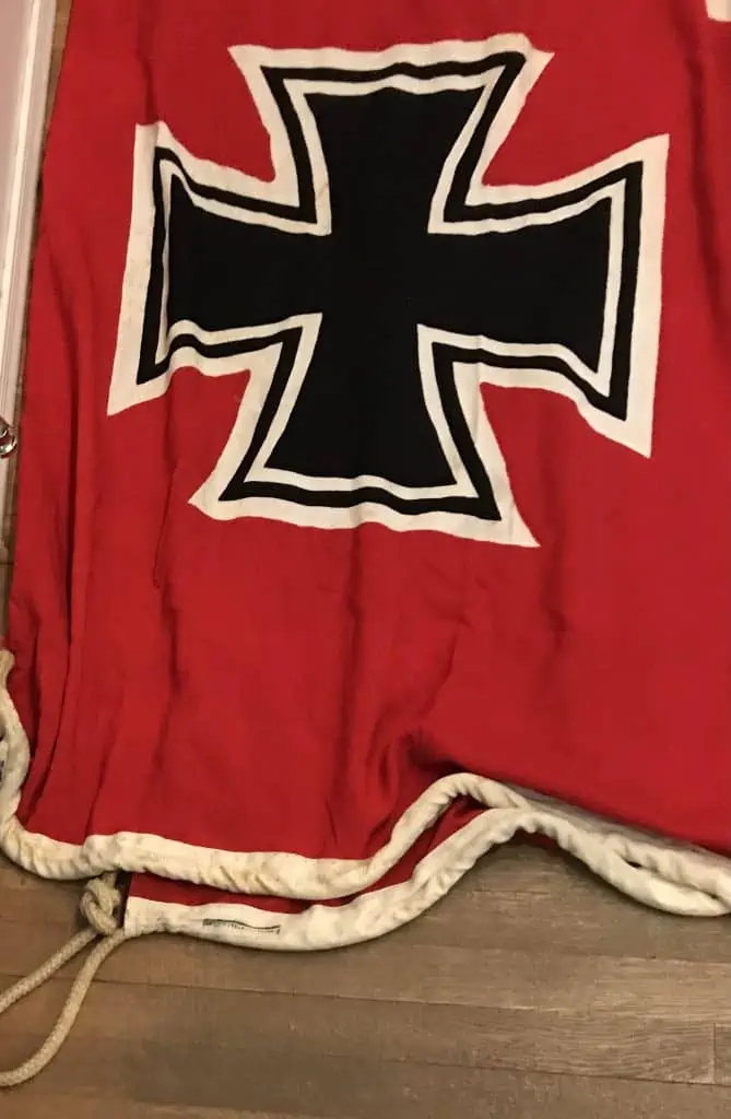 Close-up of a WWII German NSDAP national war flag’s detailed craftsmanship