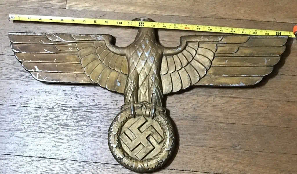 WWII German large 24 inch railroad eagle, front view, removed from a train car by a U.S. veteran