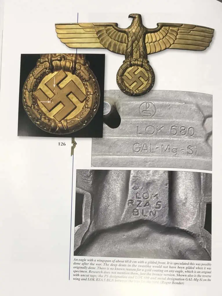 Close-up view of WWII German railroad eagle with detailed features