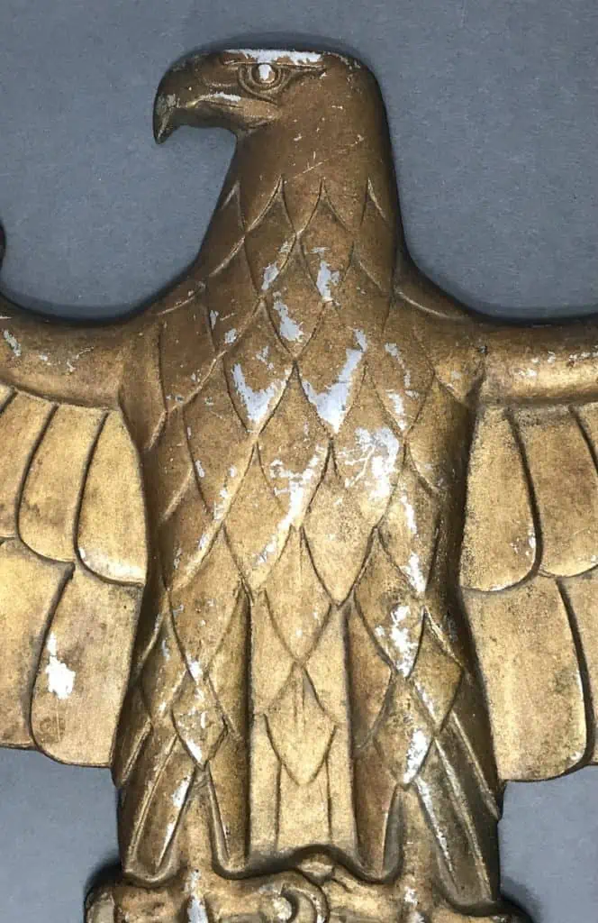 Another view of the WWII German railroad eagle from a train car, rear side