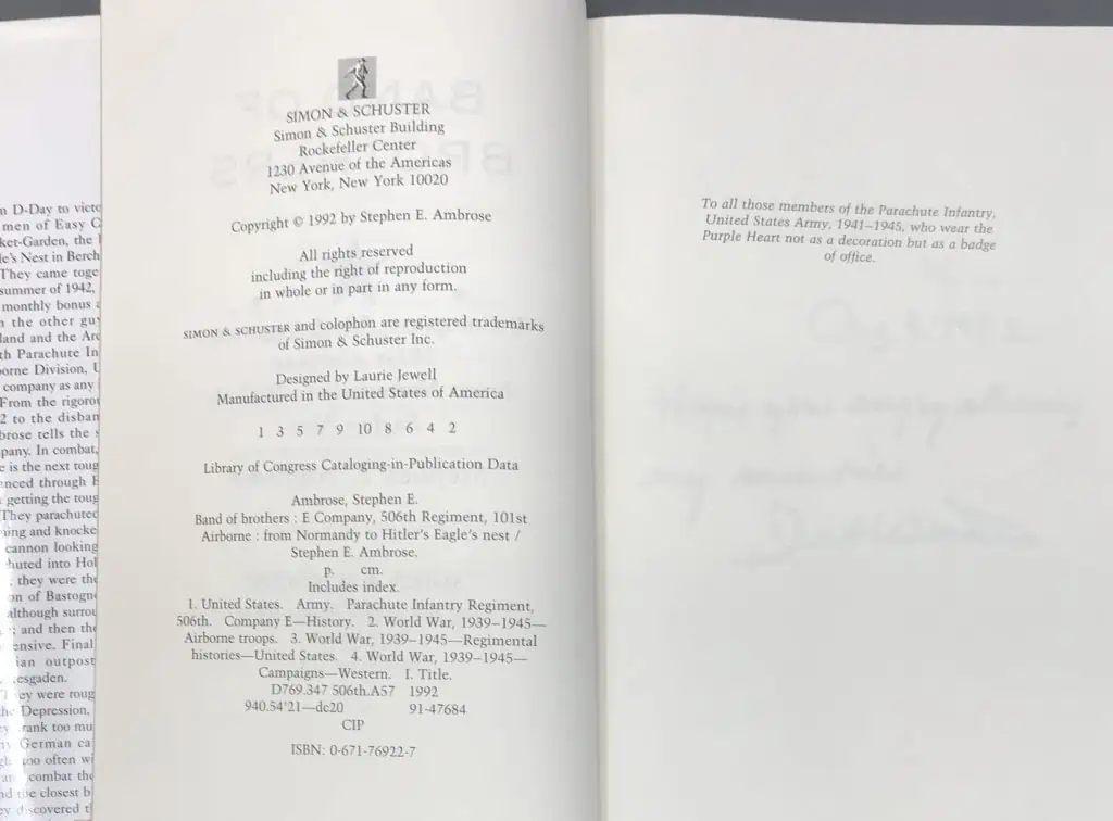 Collector’s edition 'Band of Brothers' book signed by Major Dick Winters, with certification from the Gettysburg Museum of History