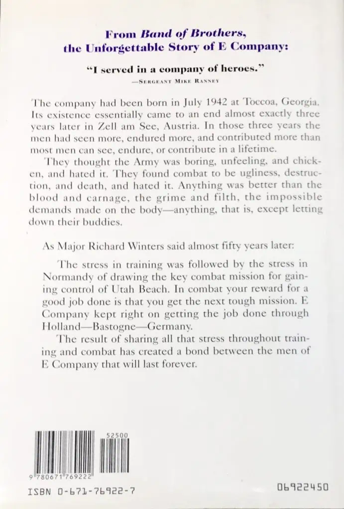 First edition hardcover of 'Band of Brothers' signed by Major Dick Winters, displayed at the Gettysburg Museum