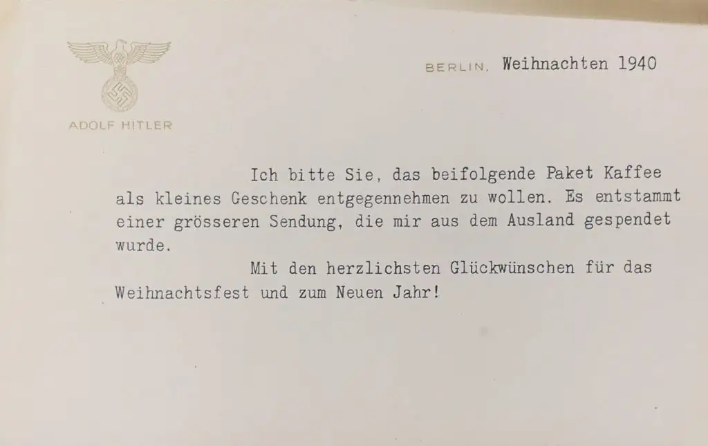 Original 1940 Adolf Hitler Christmas Card with WWII Context